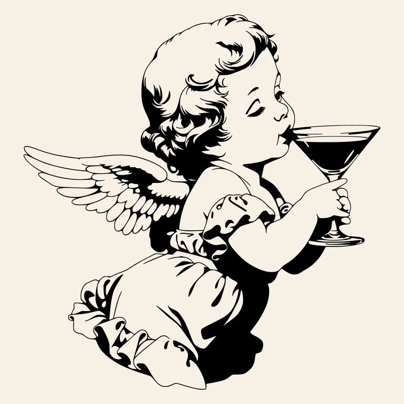 Cocktail Engel – Cherub mit Martini Glas
