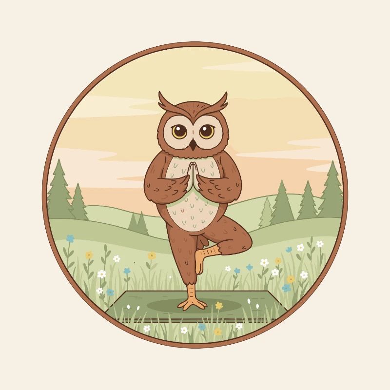 Yoga Owl Bird Doing Tree Pose Art