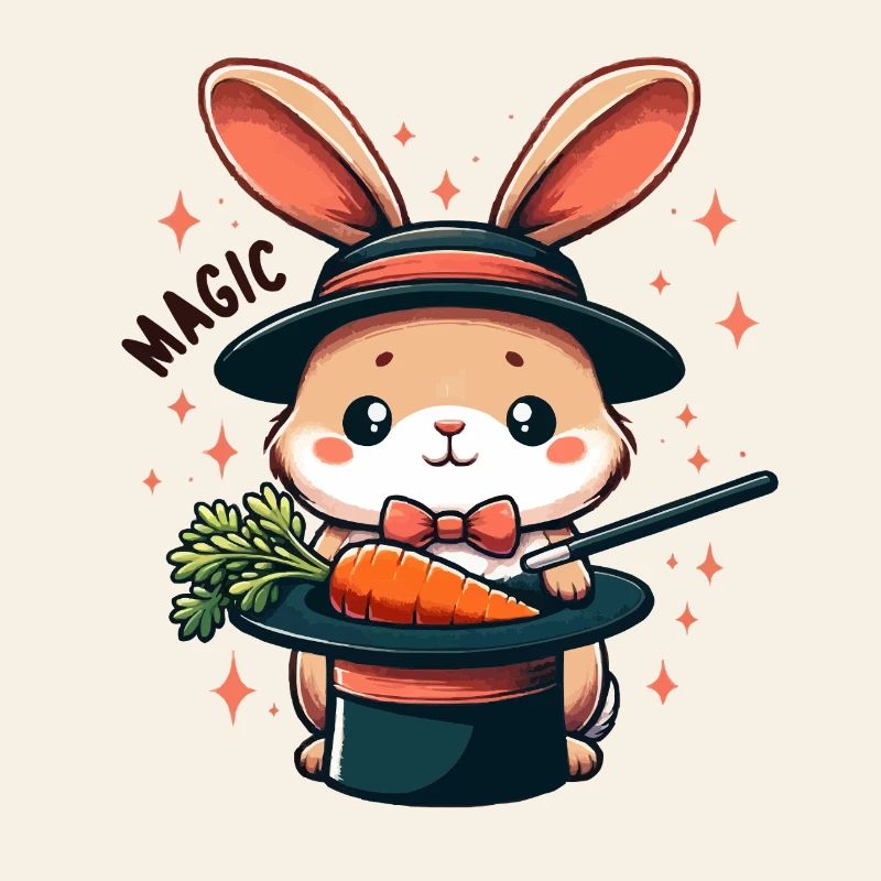 Magic rabbit in a top hat with carrot