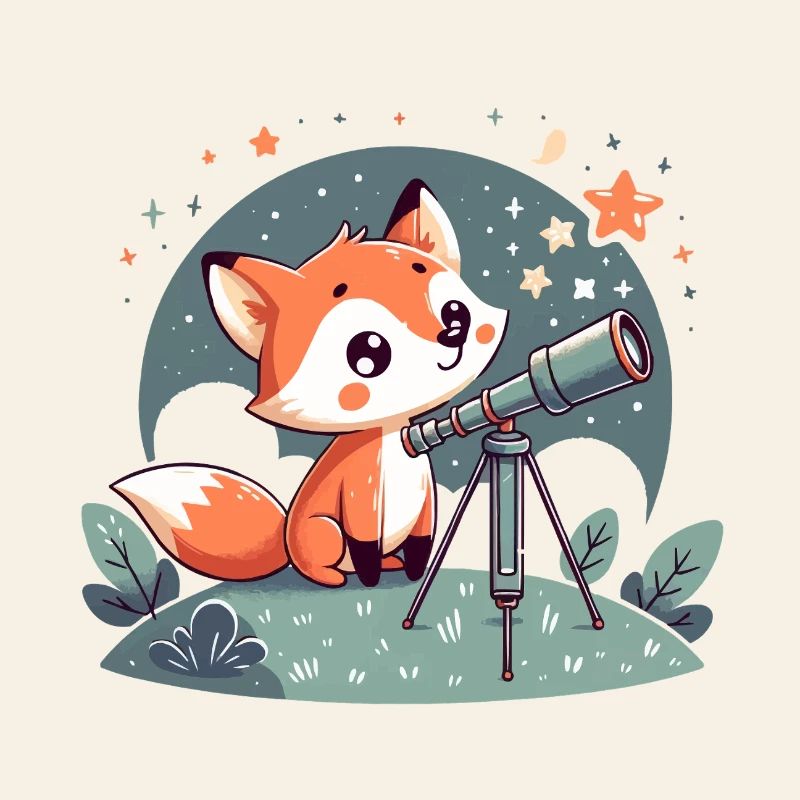 Fuchs am Teleskop unter Sternen