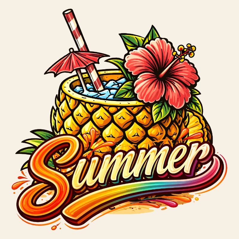 Pineapple Cocktail Summer Illustration