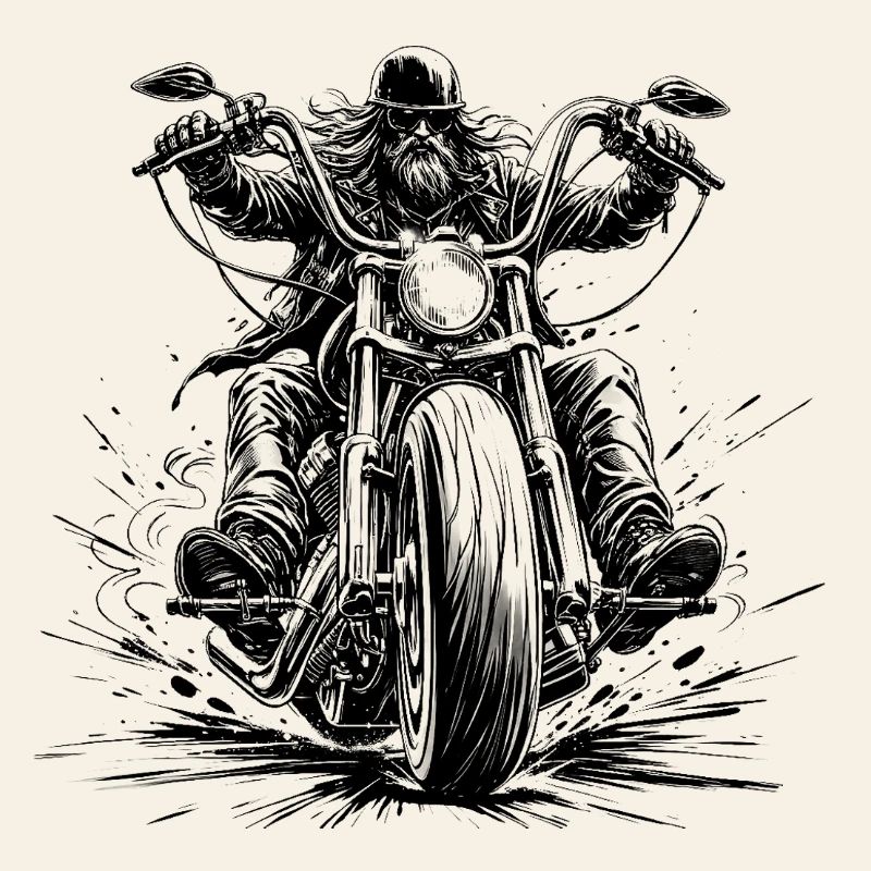 Chopperfahrer frontal im Comic-Stil