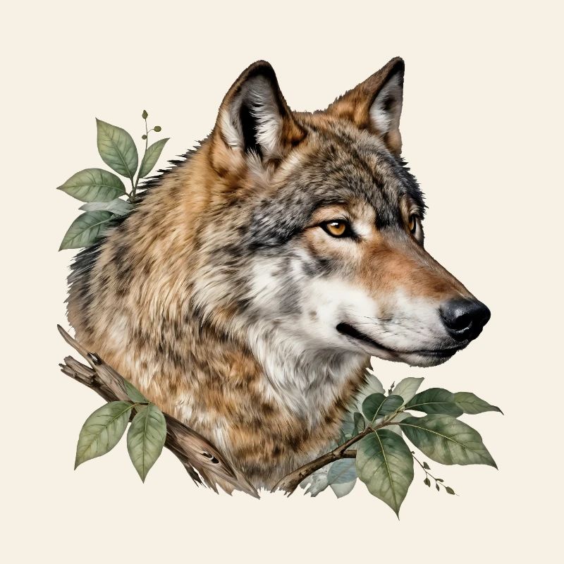 Wolf surrounded by foliage