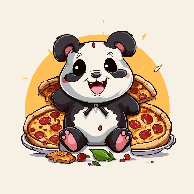 Cuddly panda with pizza magic