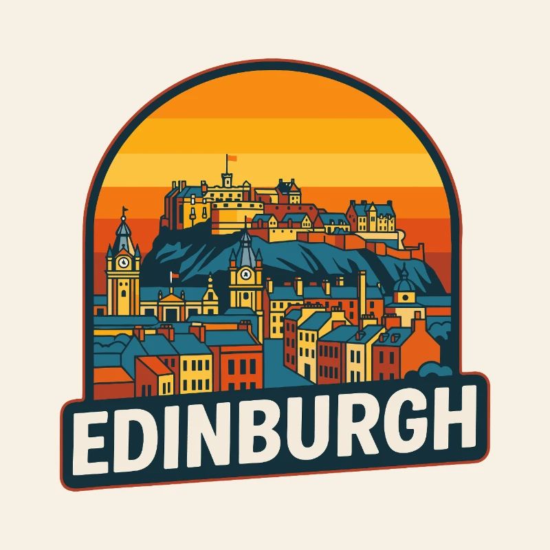 Edinburgh Skyline Retro Sunset Castle Design
