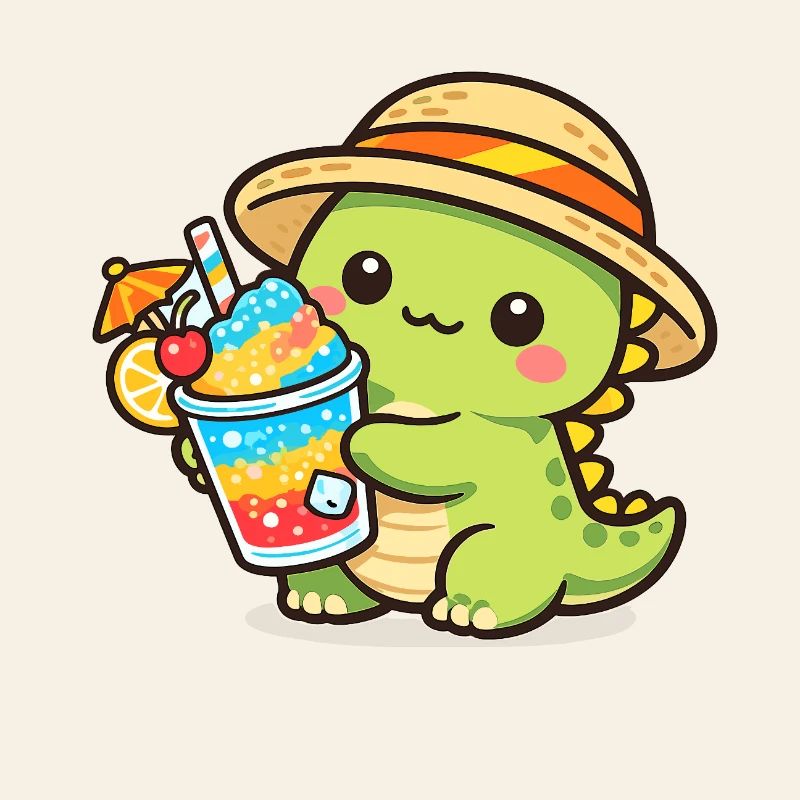 Sommer-Dino mit Cocktail
