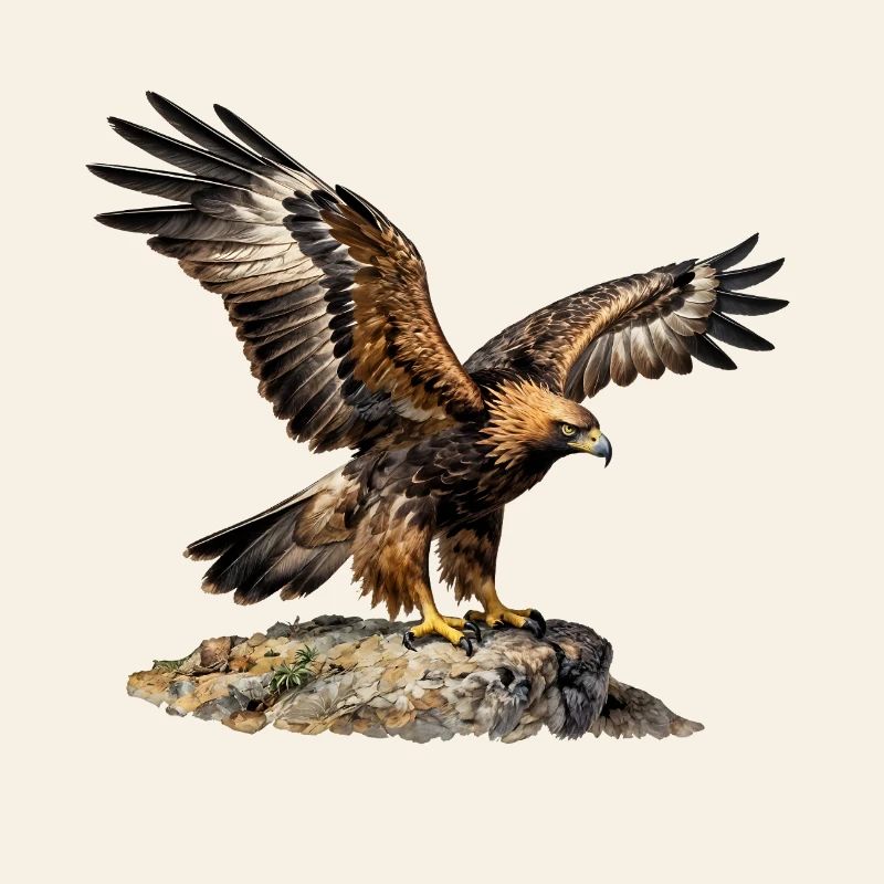 Eagle in flight on steep rock