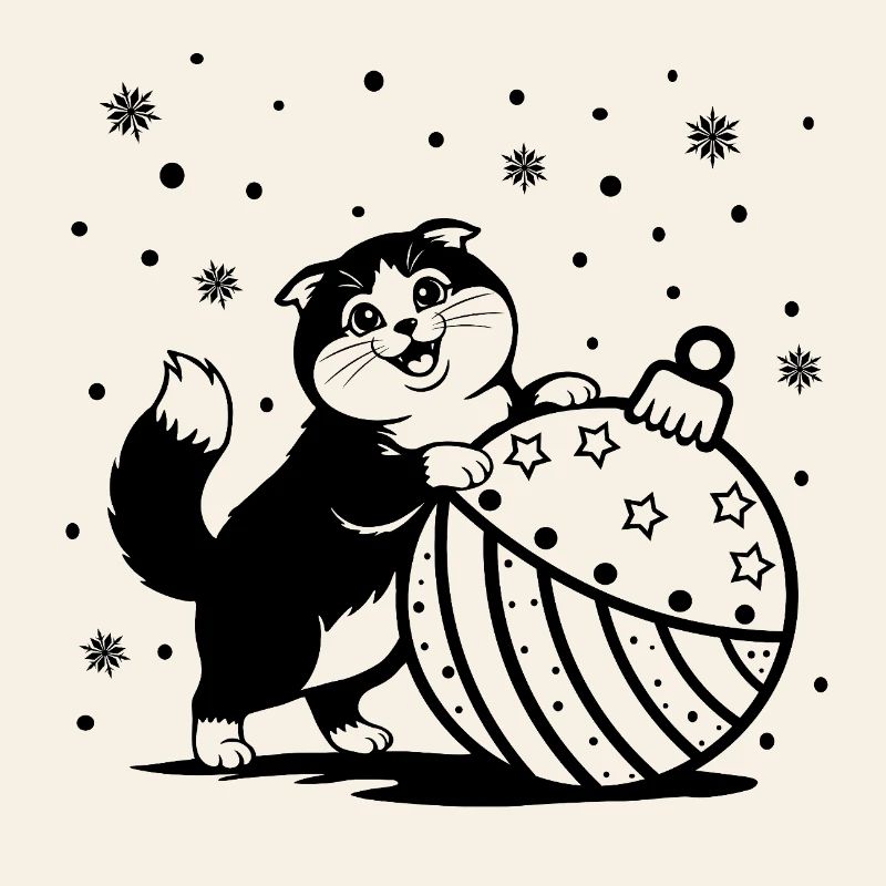 Chat mignon et duveteux avec une grosse babiole de Noël