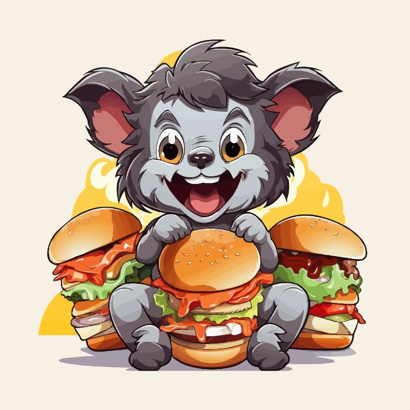 Chewing koala with burgers