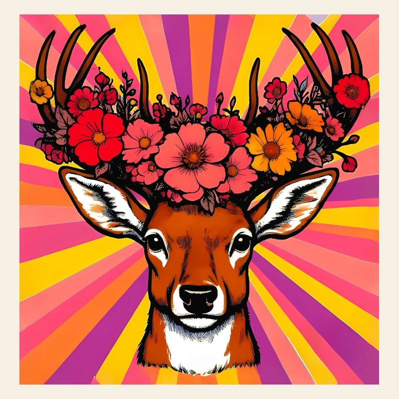 Cerf aux fleurs