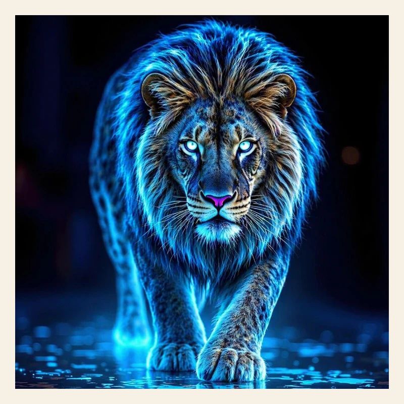 Neon Blue Lion Aura