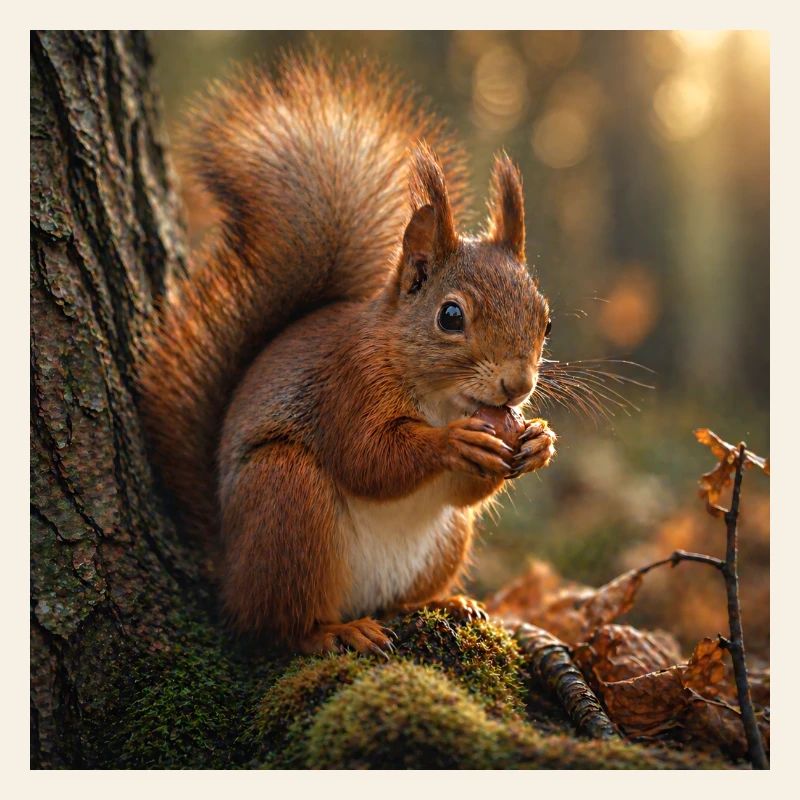 Squirrel in sunlit forest