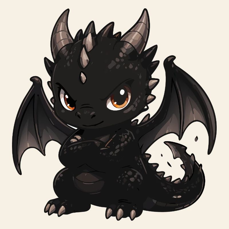 Schwarzer Drachen-Chibi mit Flügeln