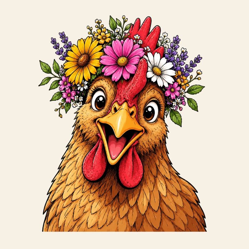 Huhn mit Blumenschmuck 