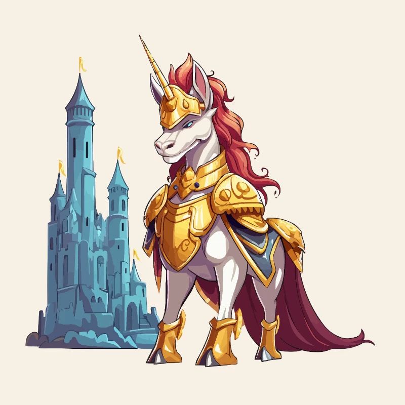 Licorne d’or devant le château