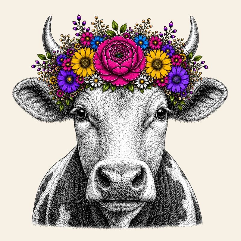 Kuh mit Blumenkrone