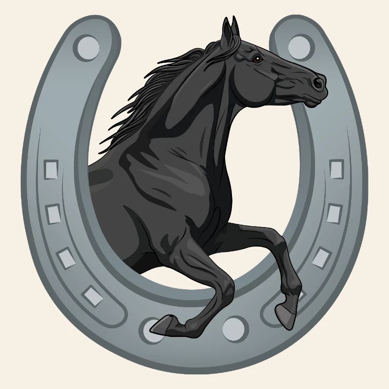 Ein galoppierendes schwarzes Abaga-Pferd, das durch einen Schuh geht