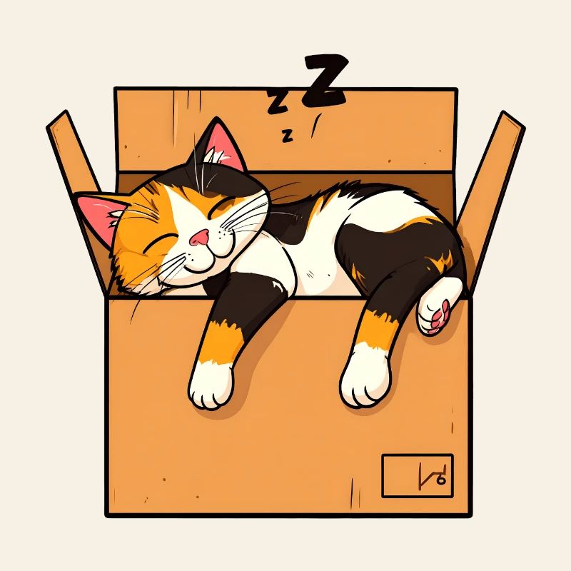 Le chat dort dans la boîte