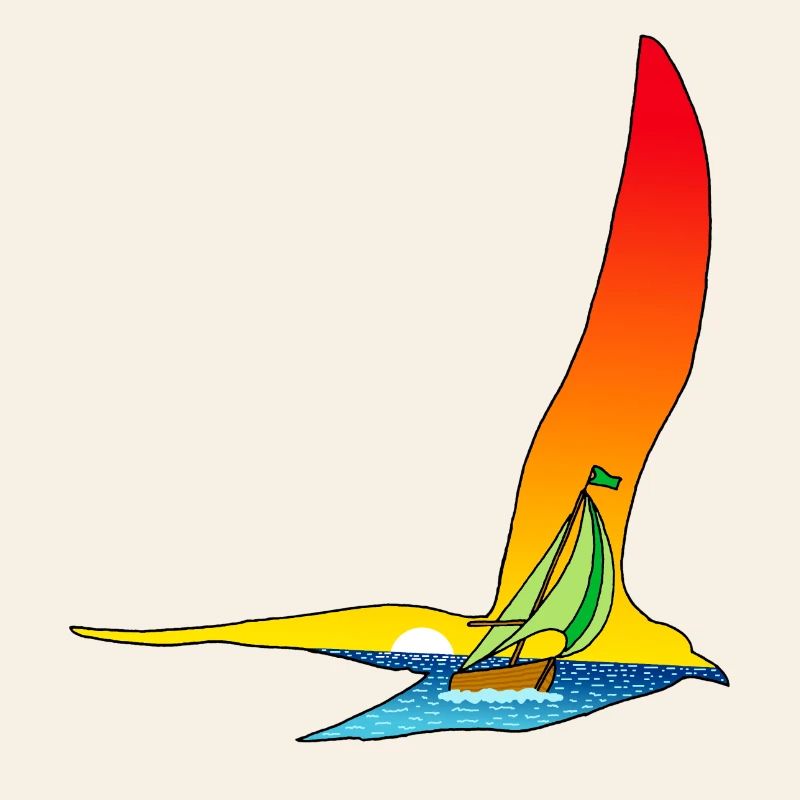 Reise eines Vogels und eines Bootes