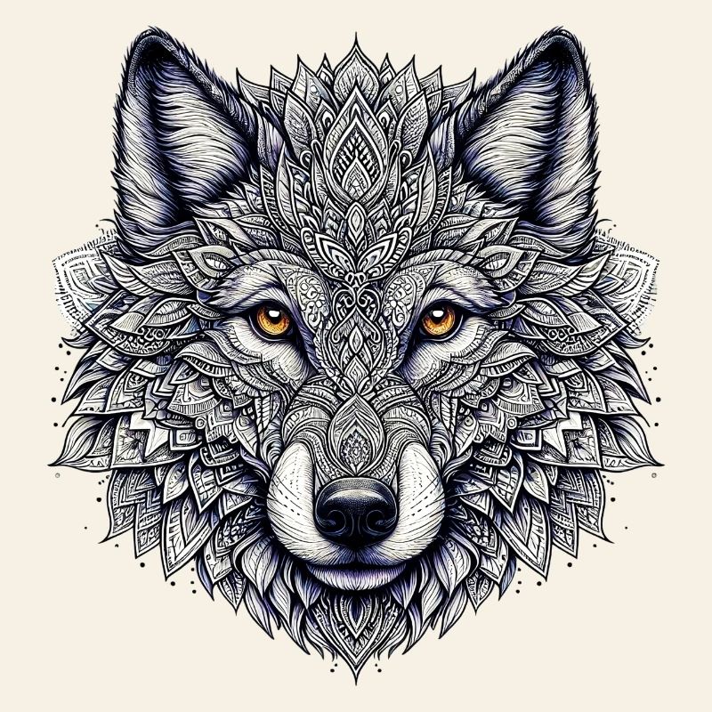 Wolf decorated with Mandalas
