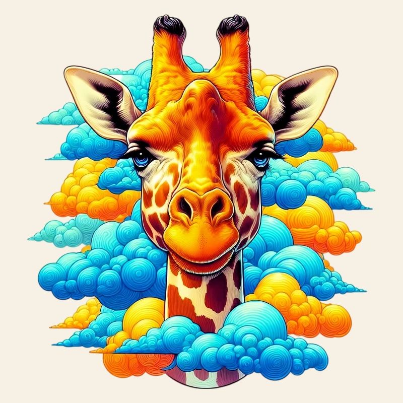 Giraffe with head in cloud clouds