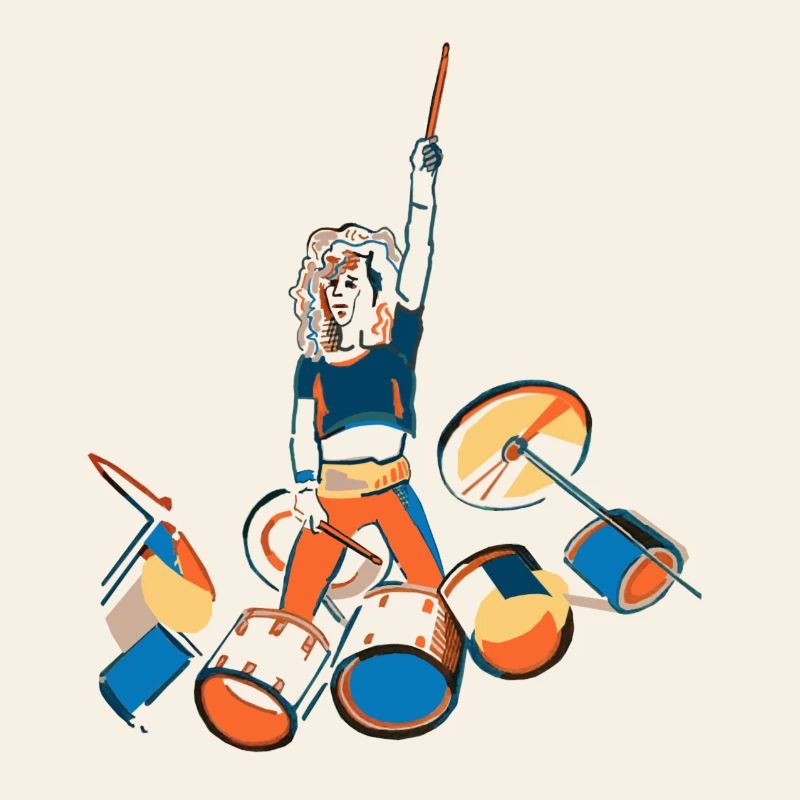 Drummer Kraftpose mit Trommeln