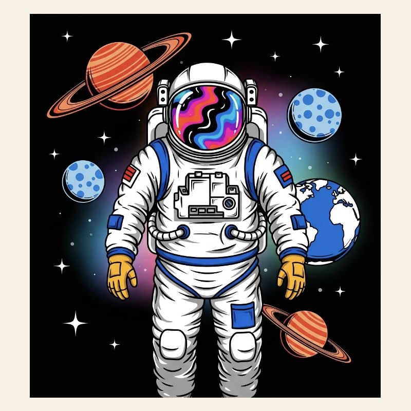Space astronaut with planetary cosmos