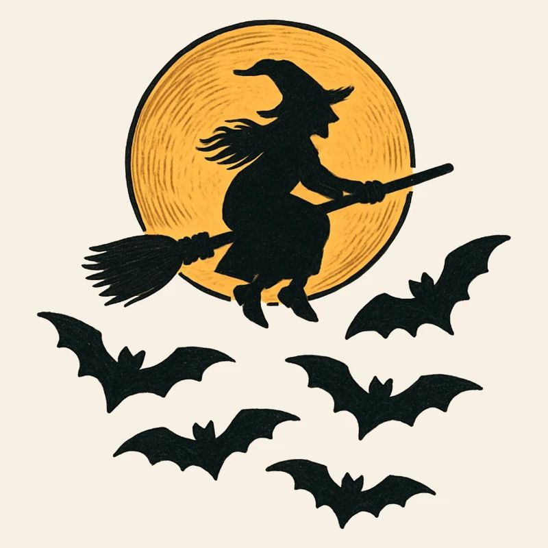 Flying Witch with Bats – Halloween Design