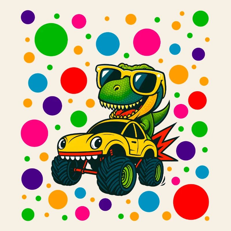 Dino Driver in Neon Dots