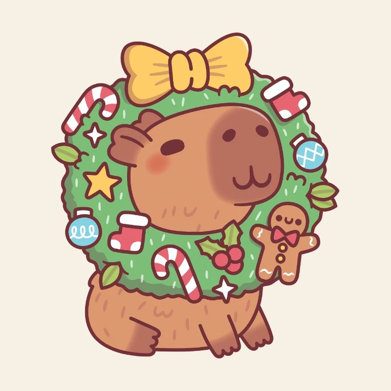 Süßes Capybara mit Weihnachtskranz Lustig