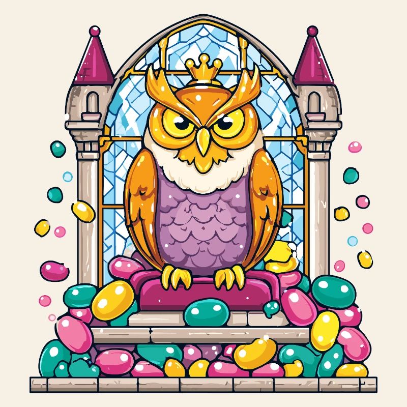 Trône de la chouette des couronnes devant un vitrail