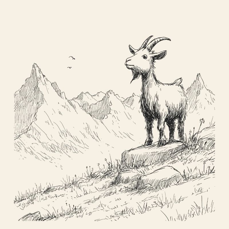 Alpengipfel mit Ziege