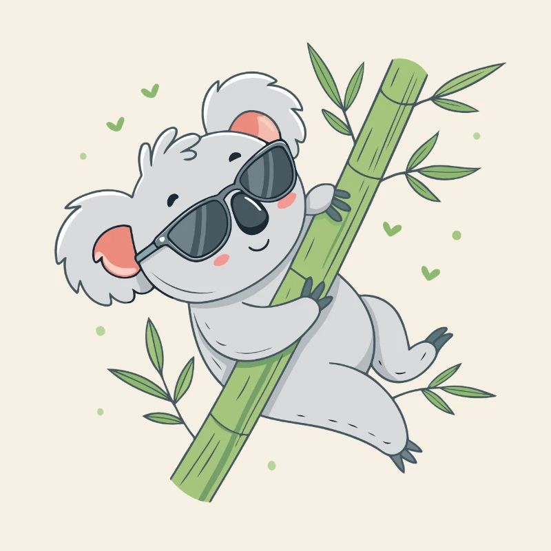 Koala on bamboo with glasses