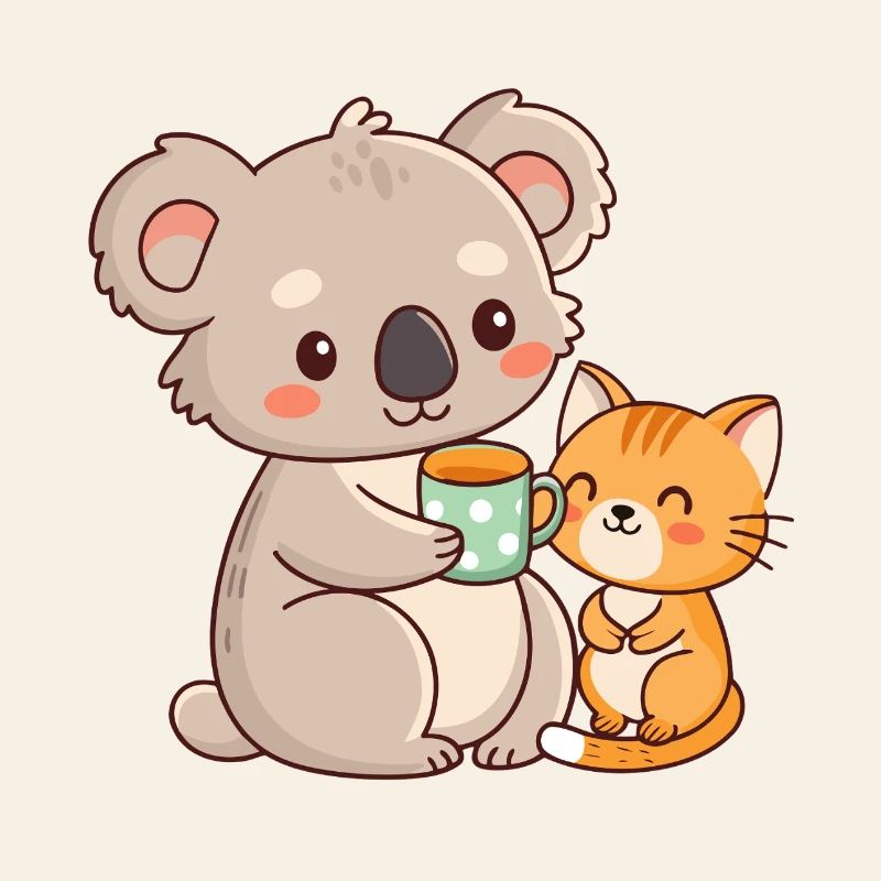 Koala and Cat Cute Coffee