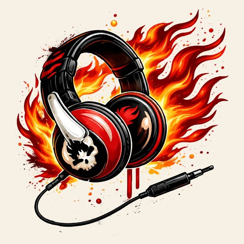 Flammen Kopfhörer Skull Design 