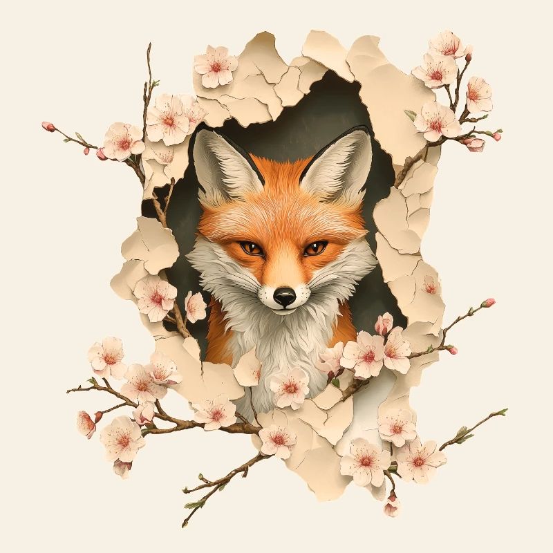 Fuchs mit Kirschblüten