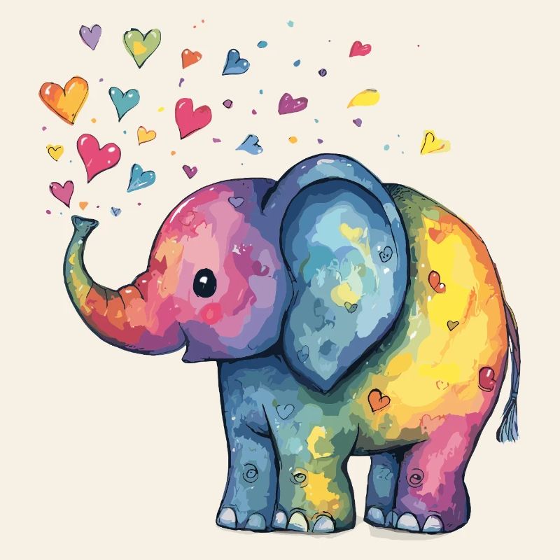 Regenbogen Elefant mit Herzfunken