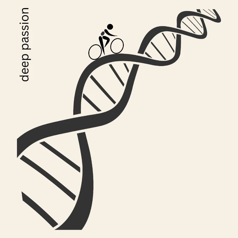 Passionate racing cyclist on DNA double helix
