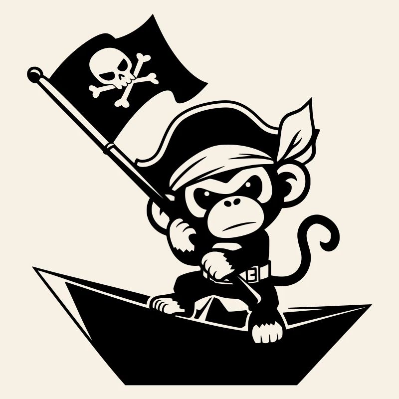 Singe pirate dans un bateau en papier
