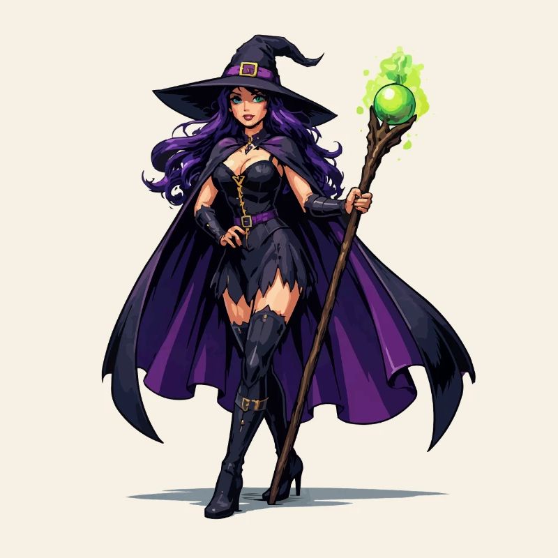 Violette Hexenkunst mit Stab