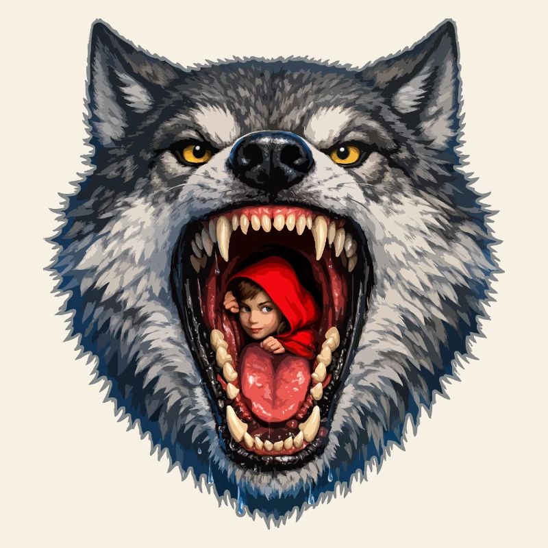 Wolfskopf mit Rotkäppchen
