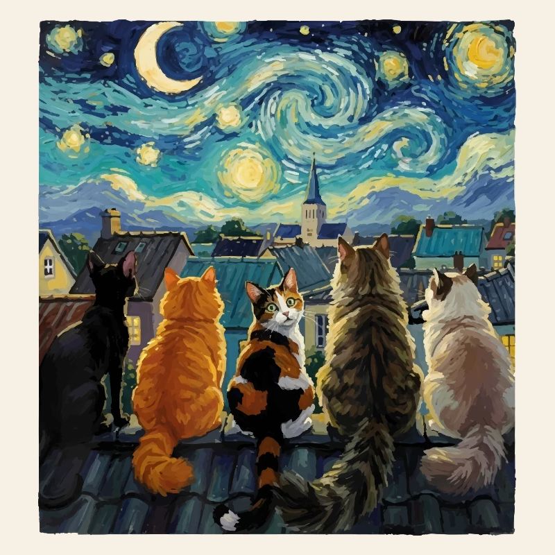 Cat Symphony Over Starry Rooftops