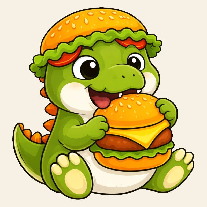 Mignon dessin animé T-Rex, Dino Burger, Reptile de restauration rapide