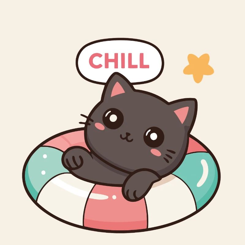 Chaton Chill sur Bouée Colorée