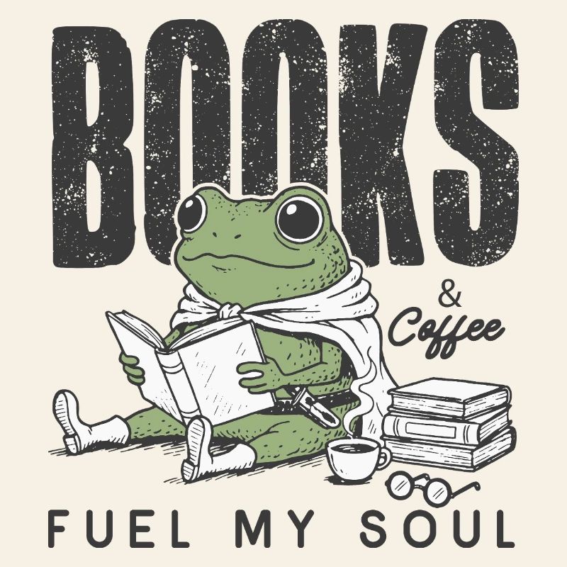 Frog reading book with coffee bookworm reading