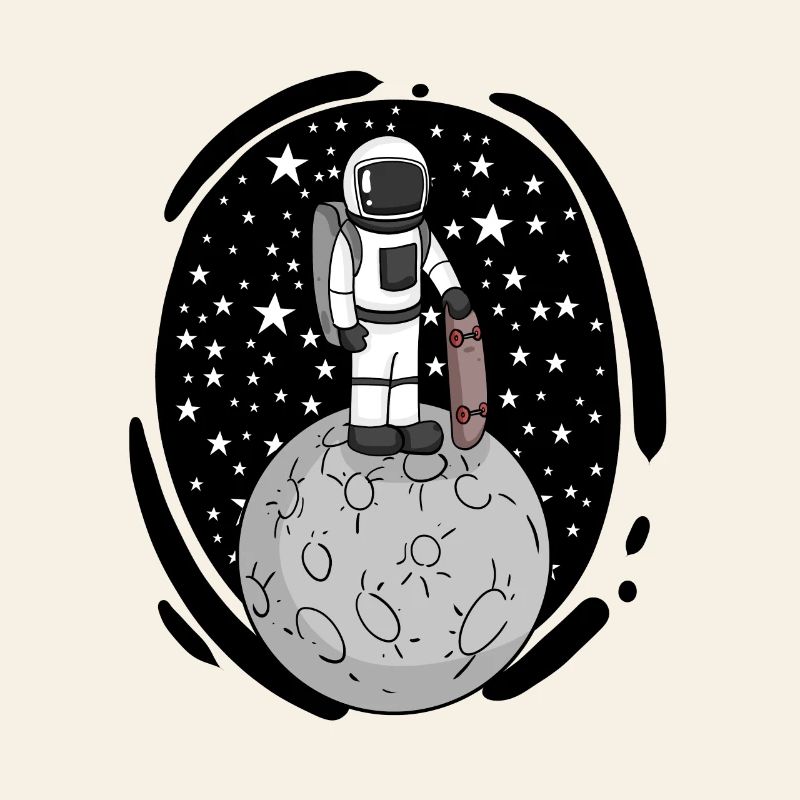 Astronaut with skateboard in space