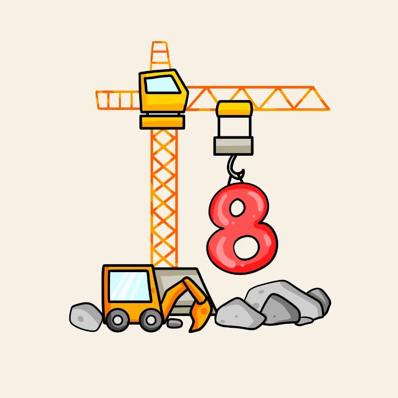 8th birthday 8 years crane construction site boy