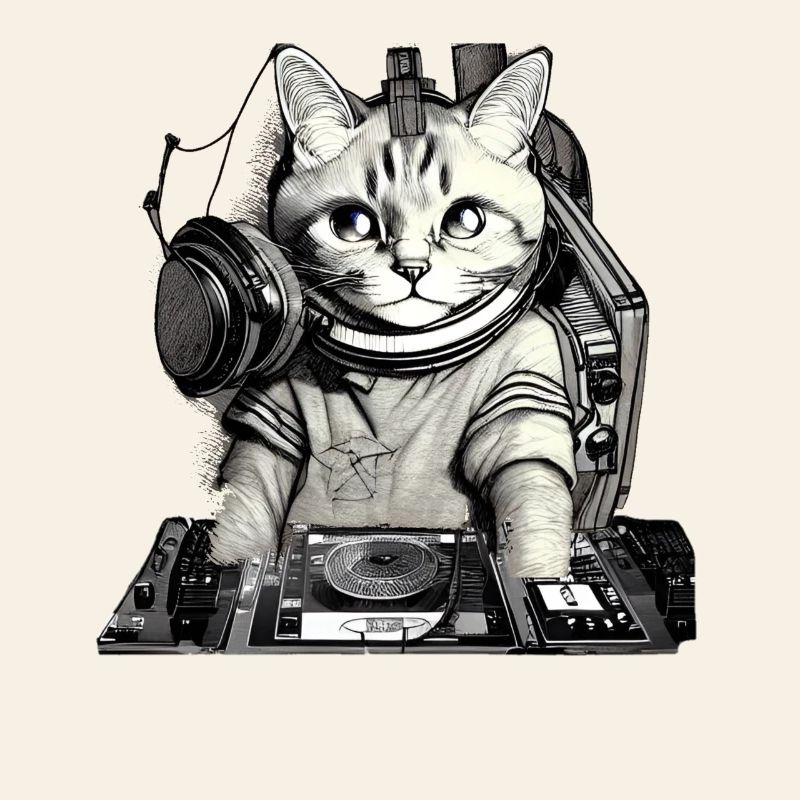 DJ cat avec table de mixage