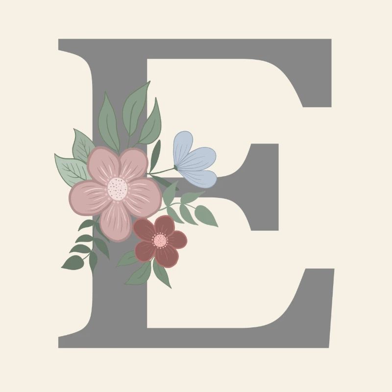 Lettre E avec gris fleur