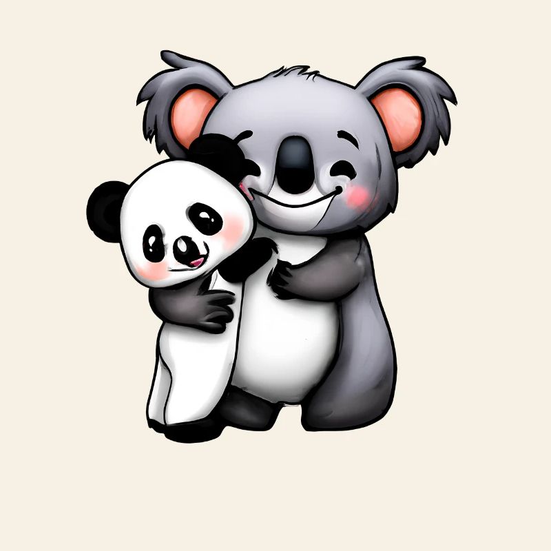 cute koala bear and panda bear squeeze and
